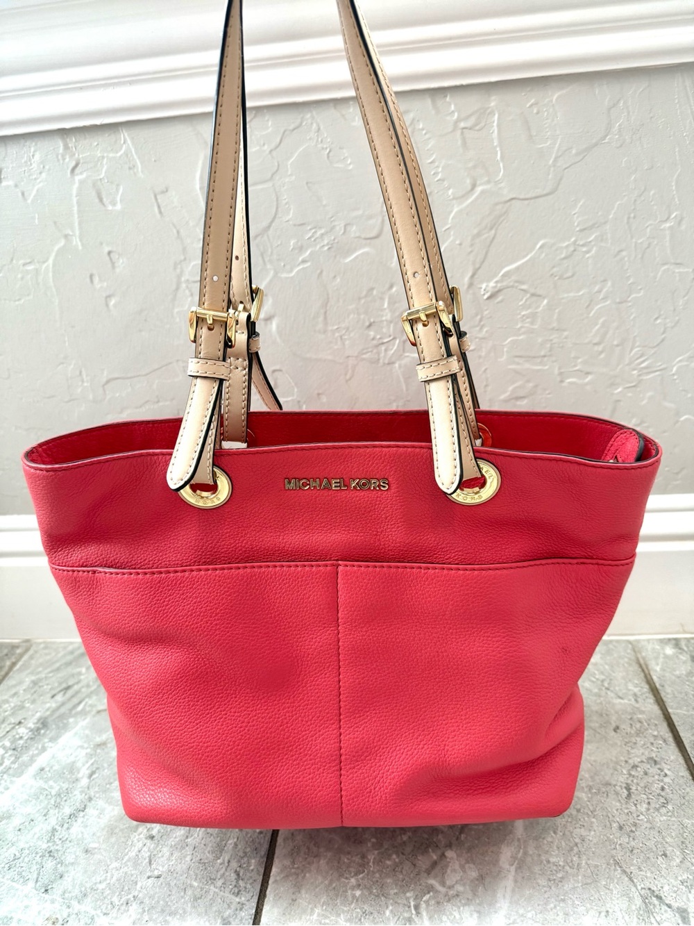 Michael Kors Bedford Coral Pink Pebbled Leather Tote 30H4GBFT6L